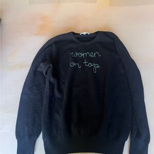 Lingua Franca Black Cashmere sweater  with Embroidered Text